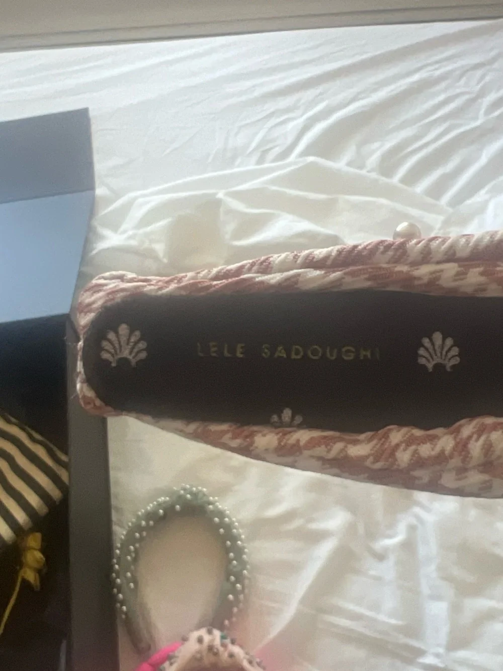 Lele Sadoughi Pink Tweed Headband with Pearl Accents